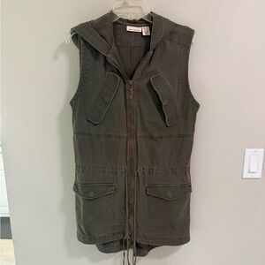 DKNY Jeans Olive Utility Hooded Vest Zip Front Size S